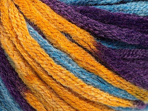 Composition 50% Laine, 50% Acrylique, Purple, Brand Ice Yarns, Gold, Blue, Yarn Thickness 6 SuperBulky Bulky, Roving, fnt2-54385