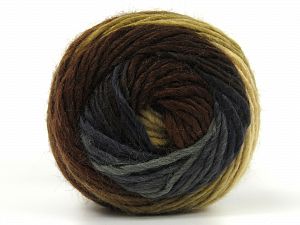 This is a self-striping yarn. Please see package photo for the color combination. Fiber Content 100% Premium Acrylic, Brand Ice Yarns, Grey Shades, Brown Shades, Yarn Thickness 3 Light DK, Light, Worsted, fnt2-62897