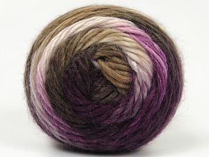 This is a self-striping yarn. Please see package photo for the color combination. Fiber Content 100% Premium Acrylic, White, Purple, Lilac, Brand Ice Yarns, Brown Shades, Yarn Thickness 3 Light DK, Light, Worsted, fnt2-62900