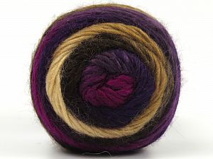 This is a self-striping yarn. Please see package photo for the color combination. Fiber Content 100% Premium Acrylic, Purple Shades, Brand Ice Yarns, Fuchsia, Brown Shades, Yarn Thickness 3 Light DK, Light, Worsted, fnt2-62901