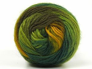 This is a self-striping yarn. Please see package photo for the color combination. Fiber Content 100% Premium Acrylic, Brand Ice Yarns, Green Shades, Gold, Brown Shades, Yarn Thickness 3 Light DK, Light, Worsted, fnt2-62903