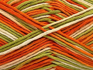 Composition 100% Coton, White, Orange, Brand Ice Yarns, Green Shades, Yarn Thickness 4 Medium Worsted, Afghan, Aran, fnt2-64195