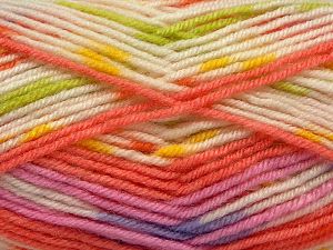 Composition 75% Acrylique haut de gamme, 25% Laine, Yellow, Salmon, Pink, Light Lilac, Light Green, Brand Ice Yarns, Yarn Thickness 3 Light DK, Light, Worsted, fnt2-67261 