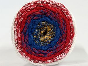 Please be advised that yarns are made of recycled cotton, and dye lot differences occur. Fiber Content 100% Cotton, White, Red, Brand Ice Yarns, Gold, Blue, Yarn Thickness 4 Medium Worsted, Afghan, Aran, fnt2-70668