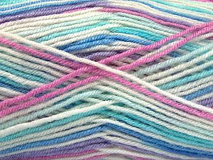 Fiber Content 75% Acrylic, 25% Wool, White, Turquoise, Pink, Lilac, Brand Ice Yarns, Blue, fnt2-70815