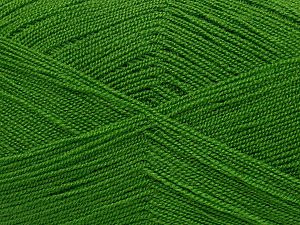 Very thin yarn. It is spinned as two threads. So you will knit as two threads. Yardage information is for only one strand. Composition 100% Acrylique, Brand Ice Yarns, Green, fnt2-71729