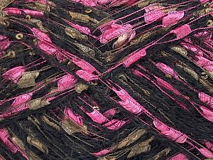 Fiber Content 95% Polyester, 5% Metallic Lurex, Pink, Light Brown, Brand Ice Yarns, Black, fnt2-73254 