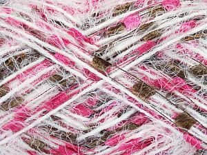 Fiber Content 50% Polyester, 30% Acrylic, 20% Polyamide, White, Pink, Light Brown, Brand Ice Yarns, fnt2-73255