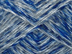 Fiber Content 55% Polyester, 35% Acrylic, 10% Mohair, White, Brand Ice Yarns, Grey, Blue, fnt2-73913