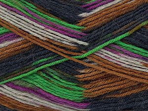 Machine Washable. Composition 75% Superwash Wool, 25% Polyamide, Purple, Light Beige, Brand Ice Yarns, Green, Dark Grey, Caramel, fnt2-74032