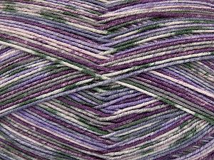 Composition 40% Laine, 40% Coton, 3% Élasthanne, 17% Polyamide, White, Lilac Shades, Brand Ice Yarns, fnt2-75483