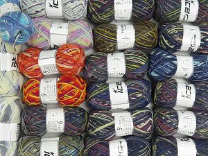 Colorway Sock Yarns Machine washable In this list; you see most recent 50 mixed lots. <br> To see all <a href=&/mixed_lots/o/4#list&>CLICK HERE</a> (Old ones have much better deals)<hr> Fiber Content 75% Superwash Wool, 25% Polyamide, Brand Ice Yarns, fnt2-76325