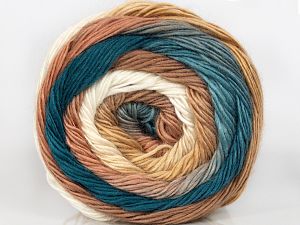 This is a self-striping yarn. Please see package photo for the color combination. Vezelgehalte 100% Premium acryl, Turquoise, Brand Ice Yarns, Cream, Camel, fnt2-76790
