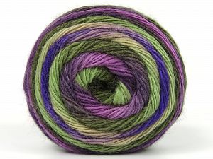 This is a self-striping yarn. Please see package photo for the color combination. Fiber Content 100% Premium Acrylic, Purple Shades, Khaki Shades, Brand Ice Yarns, fnt2-78561