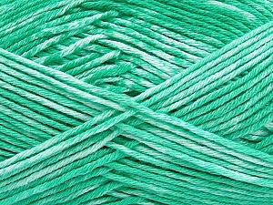 Strong pure cotton yarn in beautiful colours, reminiscent of bleached denim. Machine washable and dryable. Fiber Content 100% Cotton, White, Mint Green, Brand Ice Yarns, Yarn Thickness 3 Light DK, Light, Worsted, fnt2-42564