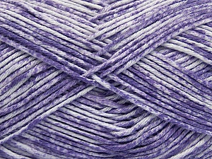 Strong pure cotton yarn in beautiful colours, reminiscent of bleached denim. Machine washable and dryable. Fiber Content 100% Cotton, White, Lilac, Brand Ice Yarns, Yarn Thickness 3 Light DK, Light, Worsted, fnt2-42570