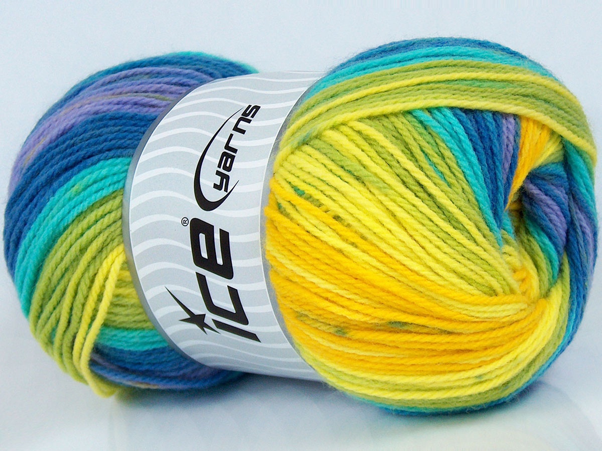 Sale Self Striping Turquoise Blue Shades Green Yellow Lilac Closeout Yarns Ice Yarns